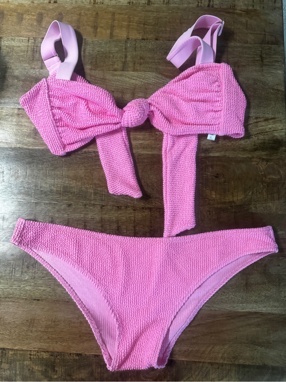 Show me your Mumu Textured Pink Bikini Set - Knot Front Top